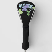 Wild Violet Bloemen Illustratie Zwart Golfheadcover (Voorkant)