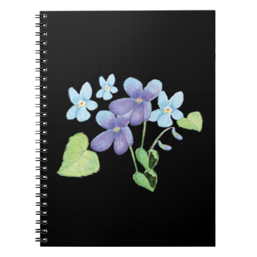 Wild Violet Bloemen Illustratie Zwart Notitieboek (Voorkant)