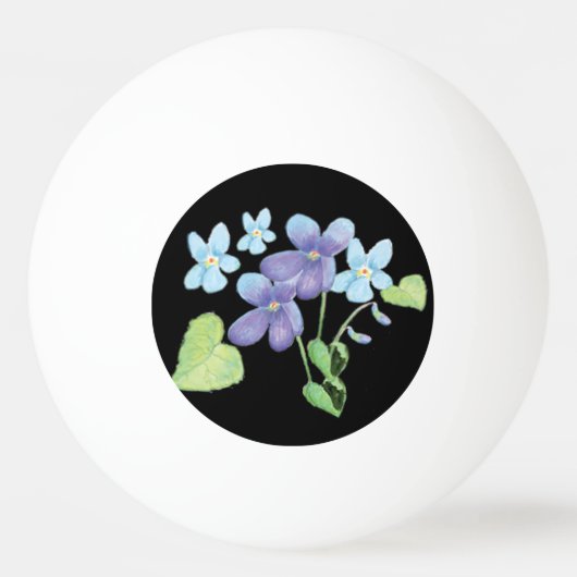 Wild Violet Bloemen Illustratie Zwart Pingpongbal (Voorkant)