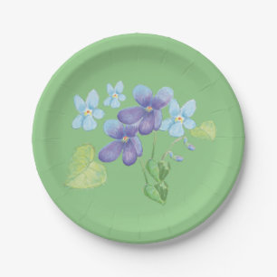Wild Violet Flowers Illustratie Light Green Papieren Bordje