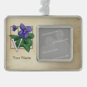 Wild Violet Specialized Flower Monogram Verzilverd Omlijst Ornament