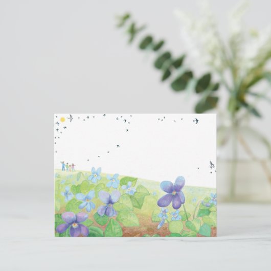 Wild Violet Spring Hill, Kinder vogels en Zwemvoge Briefkaart (Staand voorkant)