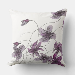 Wild Violets Boho Floral Waterverf Handgeschilderd Buitenkussen