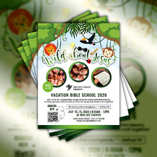 Wild Voor Jezus Vakantie Bijbel School Jeugd Kerk Flyer
