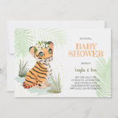 Wild & vrij - Floral Tiger Baby shower Invitation Kaart (Voorkant)