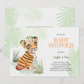 Wild & vrij - Floral Tiger Baby shower Invitation Kaart (Voorkant / Achterkant)