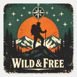 Wild & Vrij – Outdoor Vrijheid Natuur Geest Vierkante Sticker