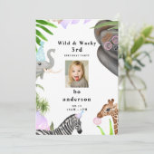 Wild & Wacky Oerwoud 3rdy Boy Foto Birthday Party Kaart (Staand voorkant)