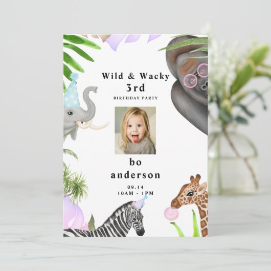 Wild & Wacky Oerwoud 3rdy Boy Foto Birthday Party Kaart (Staand voorkant)