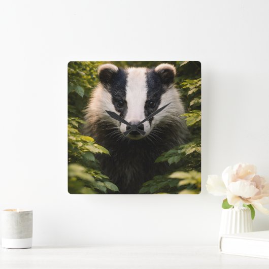 Wild watcher, Majestic British badger Square wall Vierkante Klok (Huis)