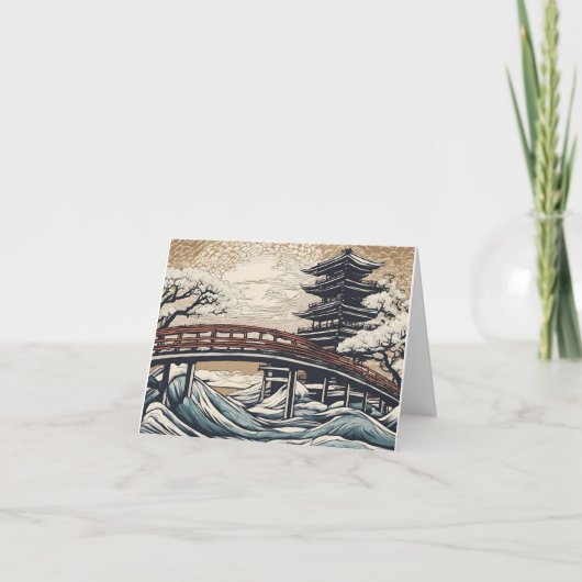 Wild water met brug feestdagen kaart (Voorkant)