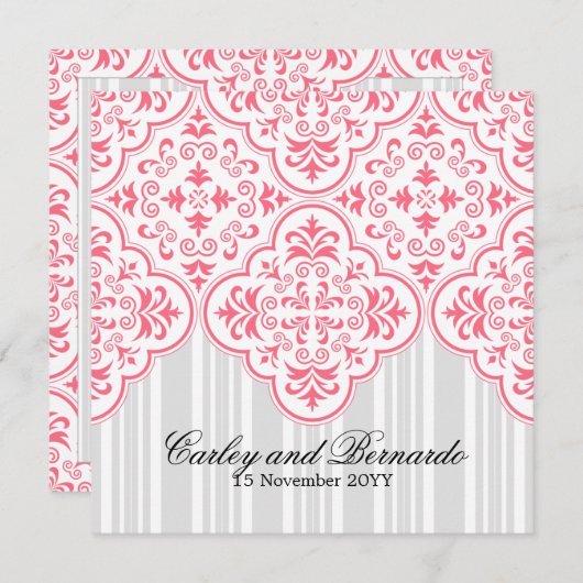 Wild Watermelon Wedding Damask Pattern Aangepast Kaart (Voorkant / Achterkant)