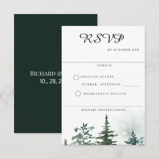 Wild Waterverf Forest bruiloft RSVP Kaartje (Voorkant / Achterkant)