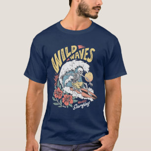 Wild Waves Skeleton op een Surfboard T-shirt