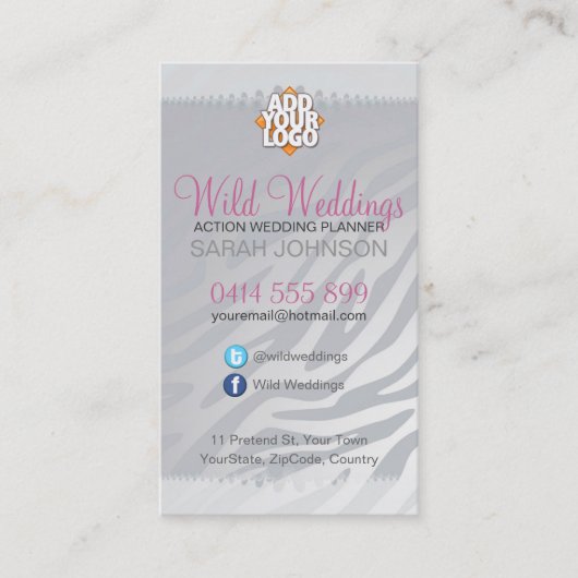 Wild Wedding Animal Print Sleek Visitekaartje (Voorkant)