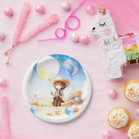 Wild West Adventure Waterverf Cowboy Baby shower Papieren Bordje (Feest)