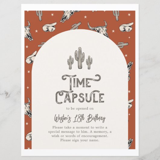 Wild West Birthday Time Capsule Sign (Voorkant)