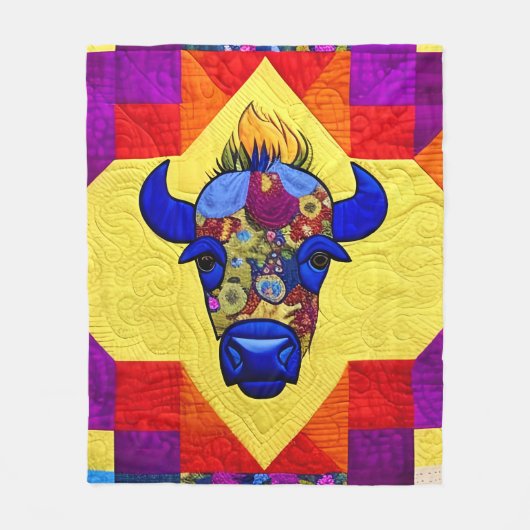 Wild West Bison quilt like design Fleece Deken (Voorkant)
