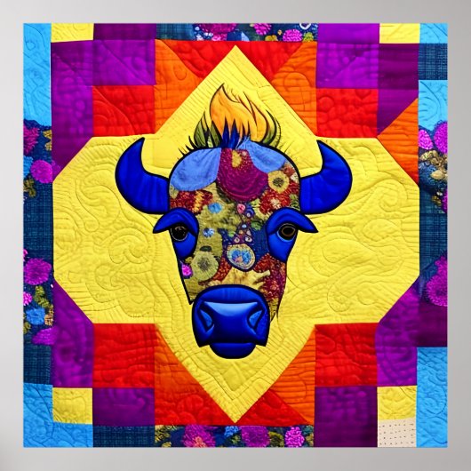 Wild West Bison quilt like design Poster (Voorkant)