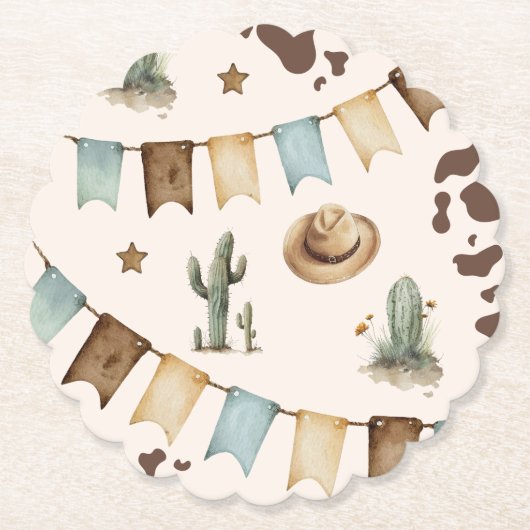 Wild West Boy Eerste Rodeo 1e verjaardag Kartonnen Onderzetters (Voorkant)