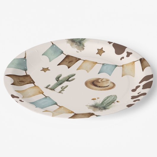 Wild West Boy Eerste Rodeo 1e verjaardag Papieren Bordje (Gekanteld)