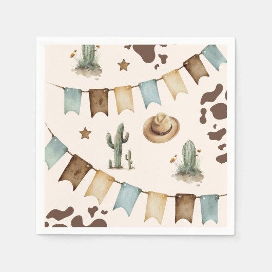 Wild West Boy Eerste Rodeo 1e verjaardag Servet (Voorkant)