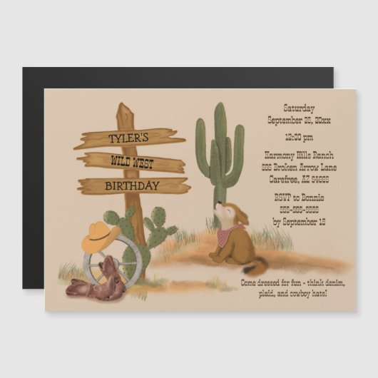 Wild West Boys Rustic Kind's leuke dunne magnetisc Magnetische Uitnodiging (Voorkant / Achterkant)