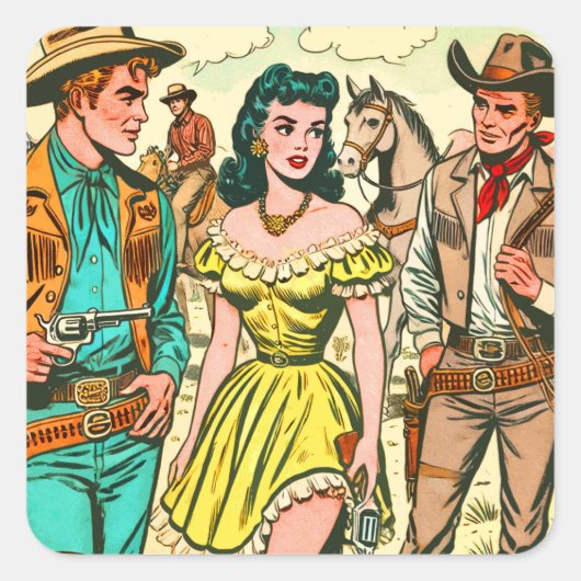 Wild West Country strips Vierkante Sticker (Voorkant)