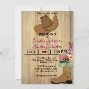 Wild West Country Western Boot & Pet Floral Weddin Kaart