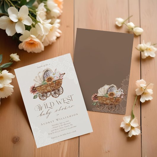 Wild West Country Western Floral Wagon Baby shower Kaart