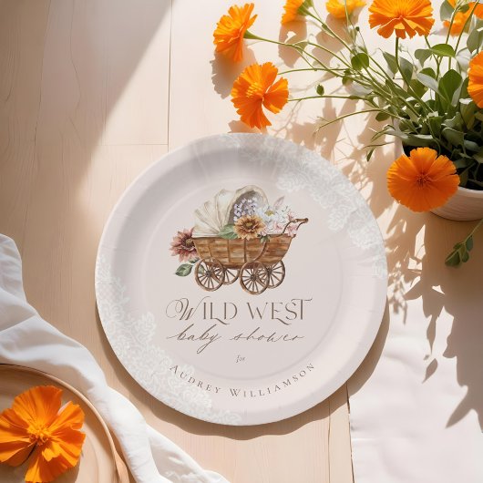 Wild West Country Western Floral Wagon Baby shower Papieren Bordje