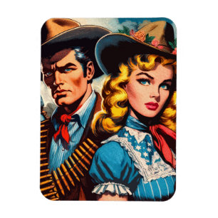 Wild West Couple Retro Comics Magneet