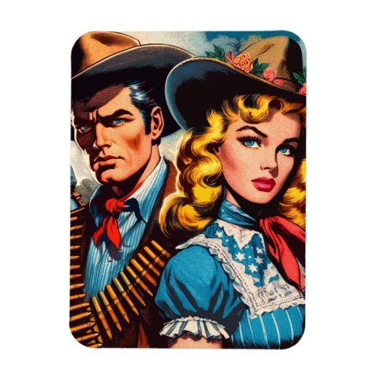 Wild West Couple Retro Comics Magneet (Verticaal)