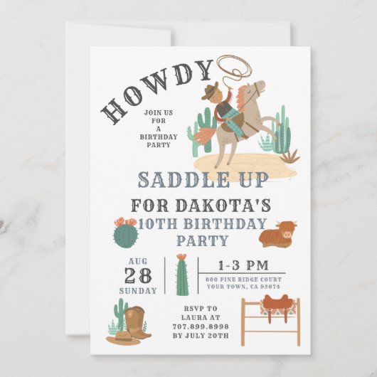 Wild West Cowboy 10th Birthday Invitation Kaart (Voorkant)