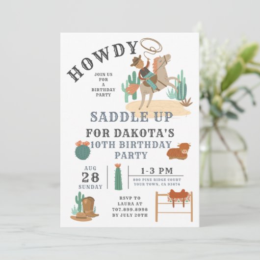 Wild West Cowboy 10th Birthday Invitation Kaart (Staand voorkant)