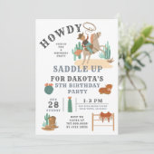 Wild West Cowboy 5th Birthday Invitation Kaart (Staand voorkant)