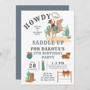 Wild West Cowboy 5th Birthday Invitation Kaart