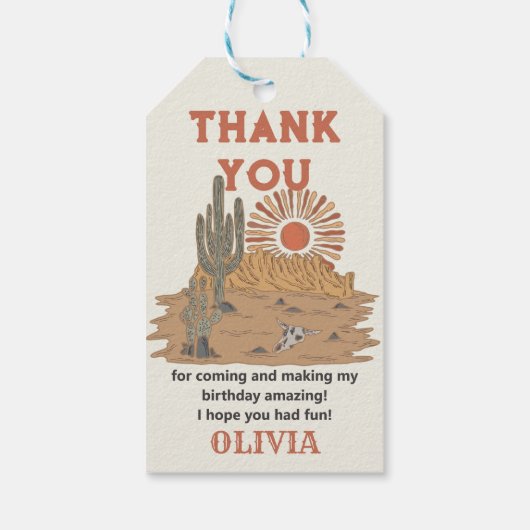 Wild West Cowboy Birthday Party Dank je wel Cadeaulabel (Achterkant)