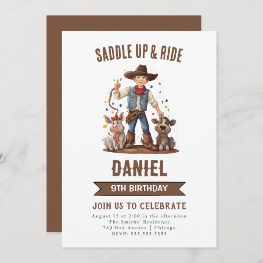 Wild West Cowboy Birthday Party Kaart (Voorkant / Achterkant)