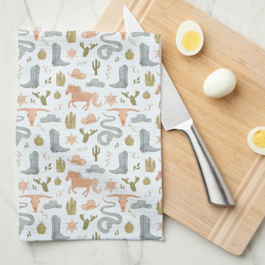 Wild West Cowboy Blauw Theedoek (Quarter Fold)