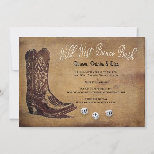 Wild West Cowboy Boot Bunco Kaart (Voorkant)