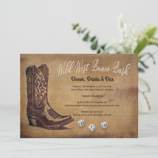 Wild West Cowboy Boot Bunco Kaart (Staand voorkant)