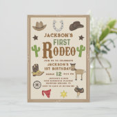 Wild West Cowboy Eerste Rodeo 1e Verjaardag Foto Kaart (Staand voorkant)