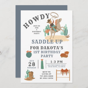 Wild West Cowboy First Birthday Invitation Kaart