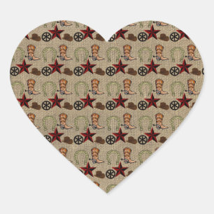 Wild West Cowboy Land Western op Burlap Pattern Hart Sticker
