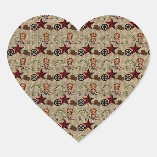Wild West Cowboy Land Western op Burlap Pattern Hart Sticker (Voorkant)
