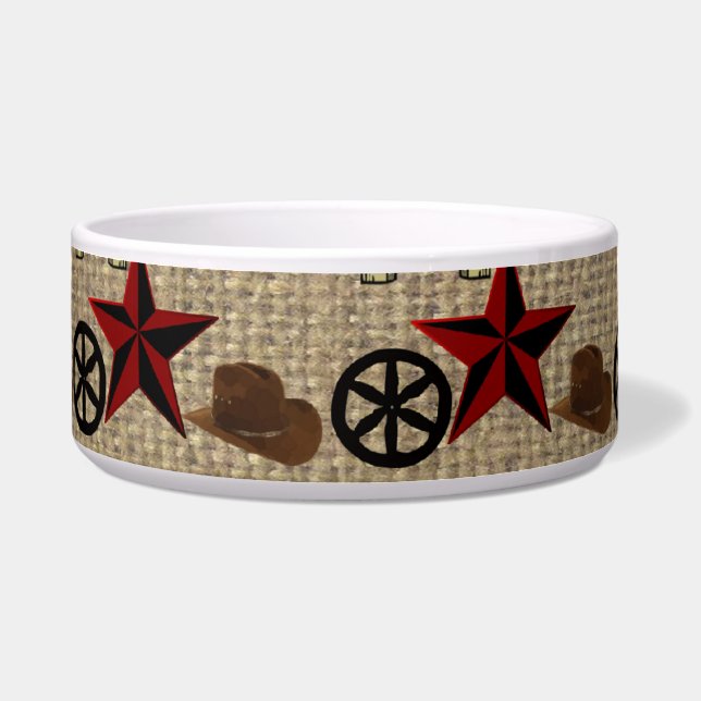 Wild West Cowboy Land Western op Burlap Pattern Voerbakje (Voorkant)