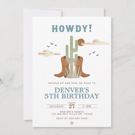 Wild West Cowboy Land Westerne Birthday Party Kaart (Voorkant)