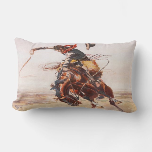  Wild West Cowboy op Bucking Horse Western Kussen (Voorkant)