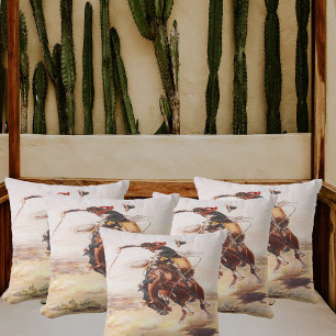  Wild West Cowboy op Bucking Horse Western Kussen